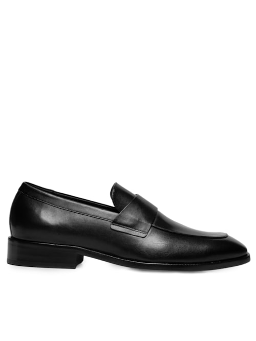 Mocassim Masculino Gravata Couro Liso Sola Quadrada - Preto