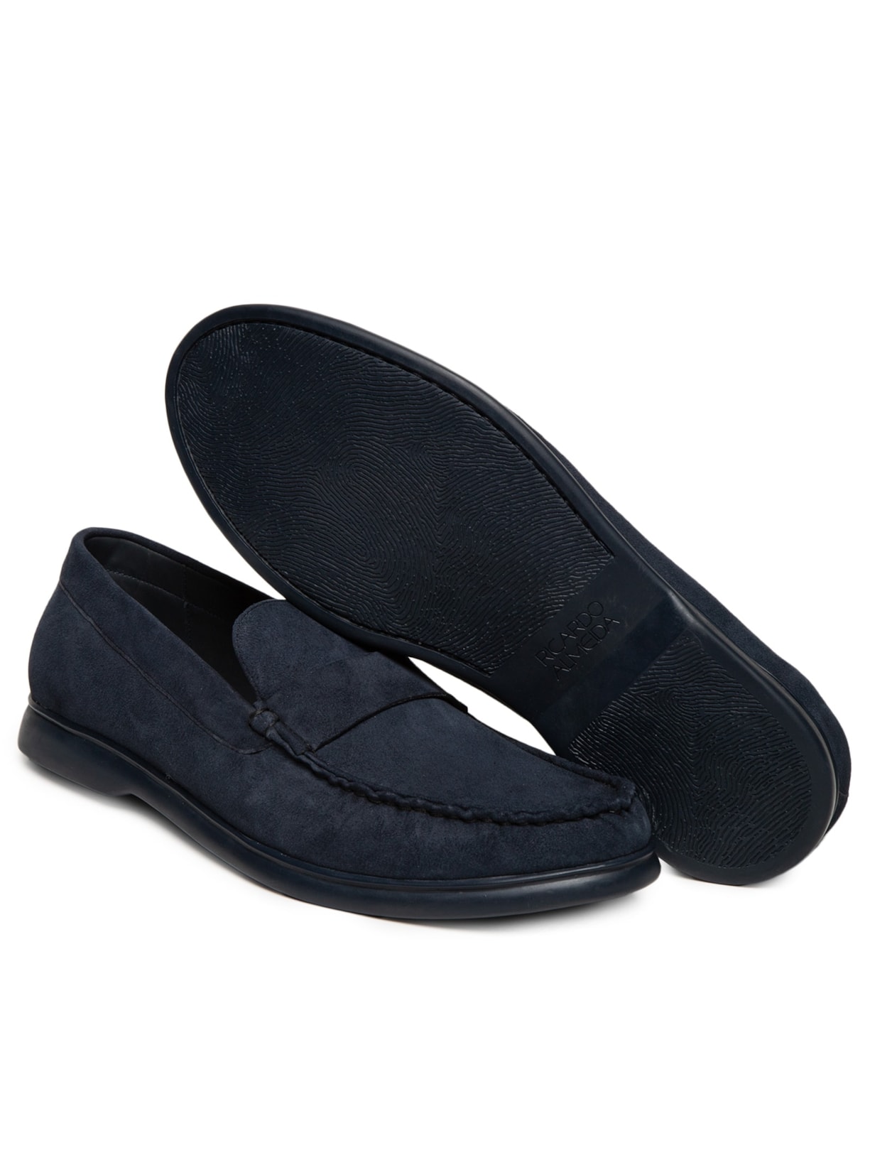 Mocassim Masculino Liso Gravata Lisa Camurça Sola Gel Azul Ricardo Almeida