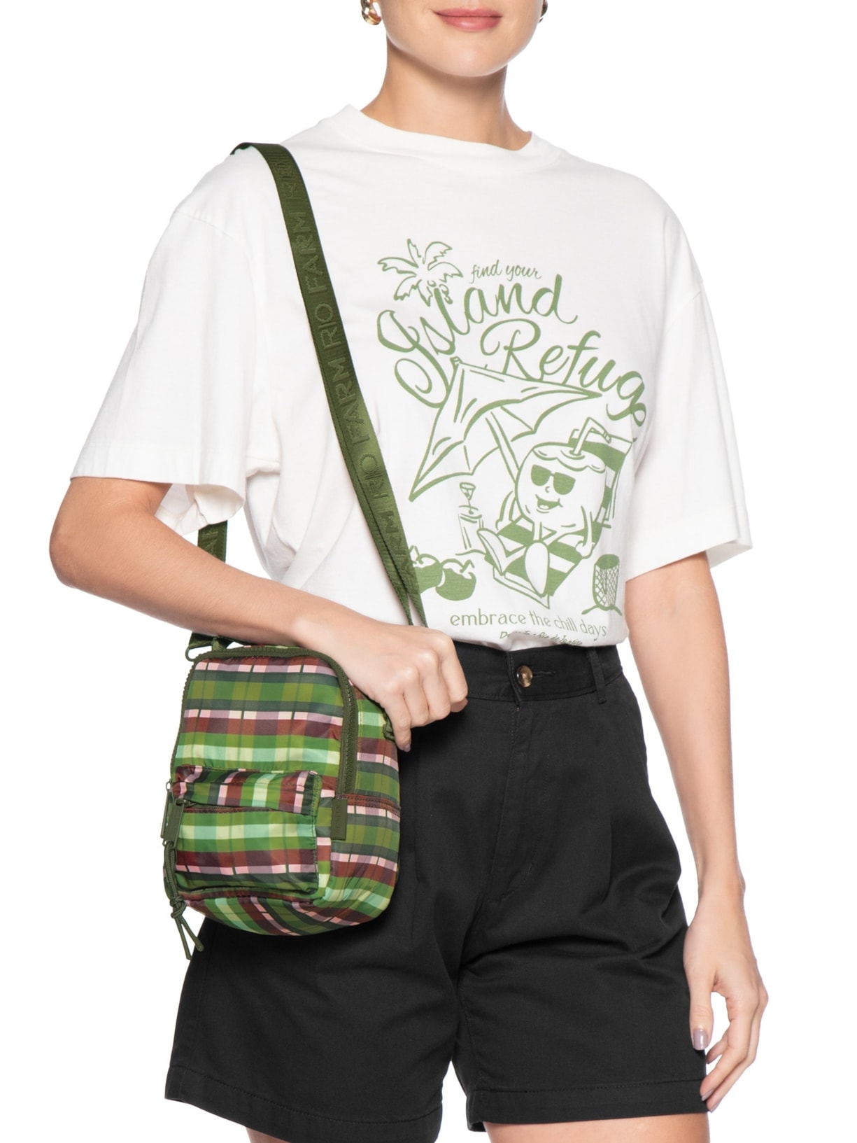 Mochila Borogodo Xadrez Multicolorido Verde Farm Etc