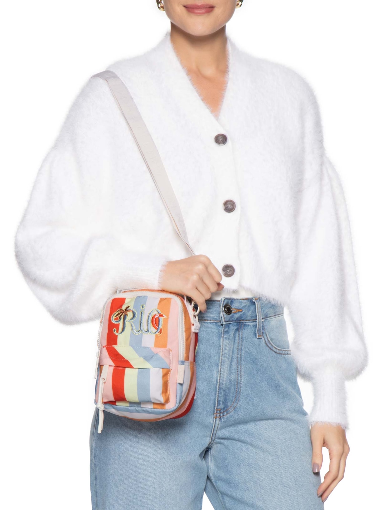 Mochila Feminina Borogodó Rio Tipografia Silk Branco Farm Etc