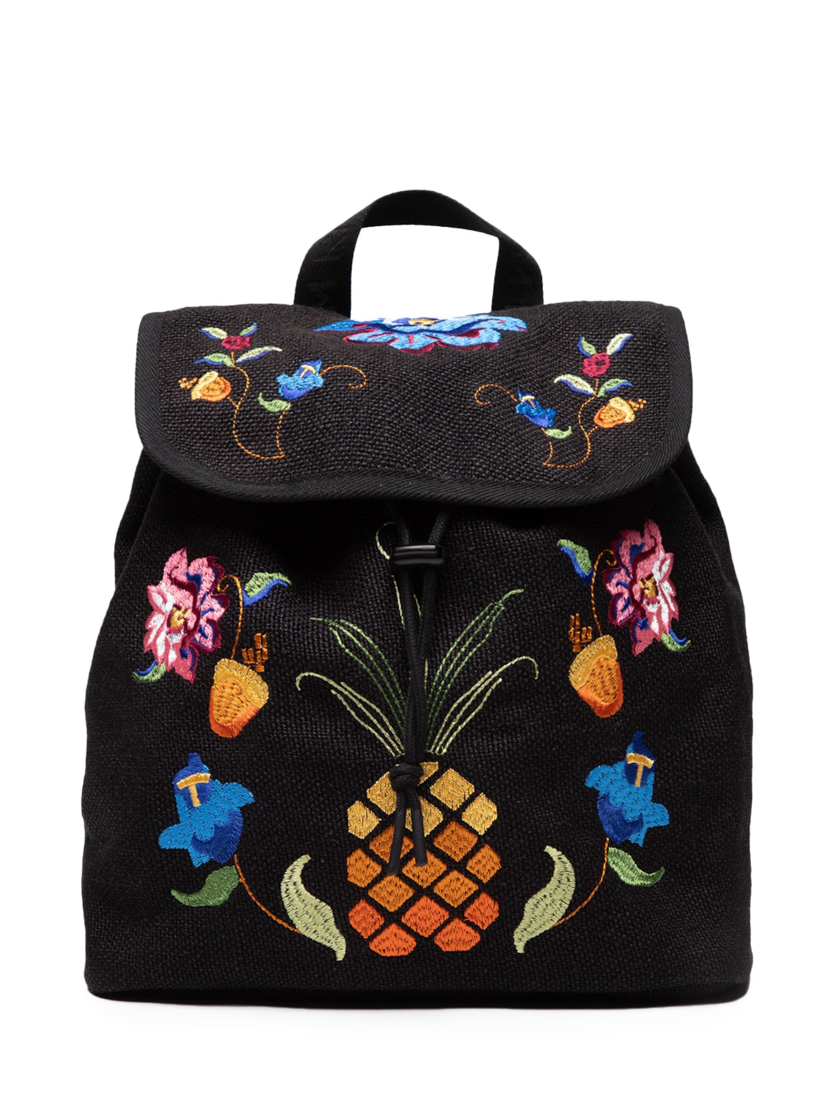 Mochila Feminina Bossa Nova Fruta Bordada Artesan - Preto