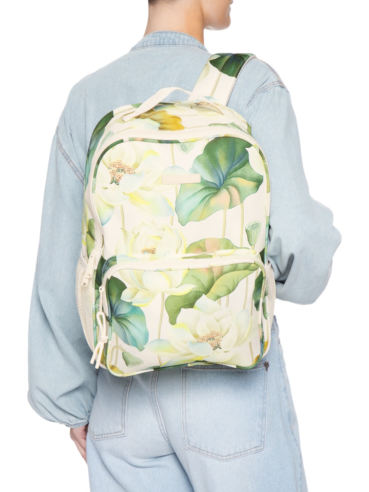 Mochila Feminina Me Leva Flor Lótus Bege Farm Etc