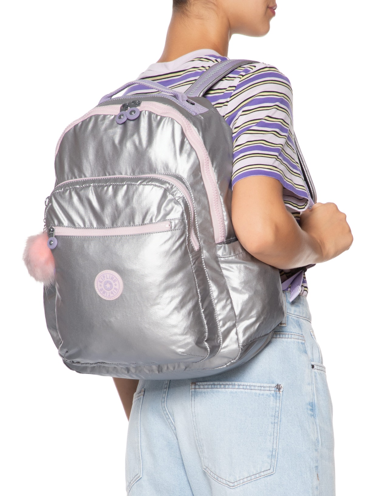 Mochila Feminina Seoul Prateado Kipling