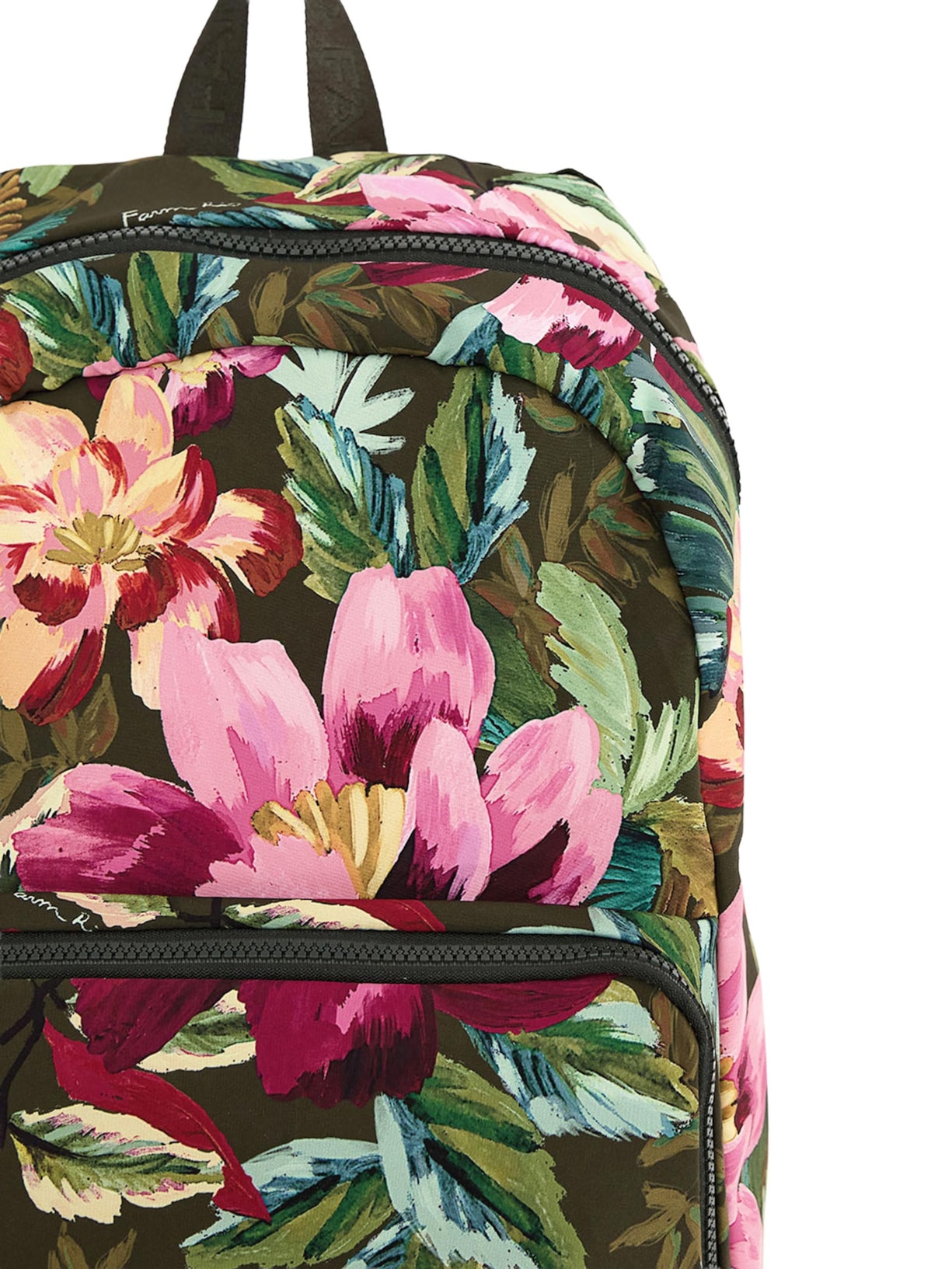 Mochila Feminina  Xodó Dupla Face Painted Flowers Verde Farm Etc