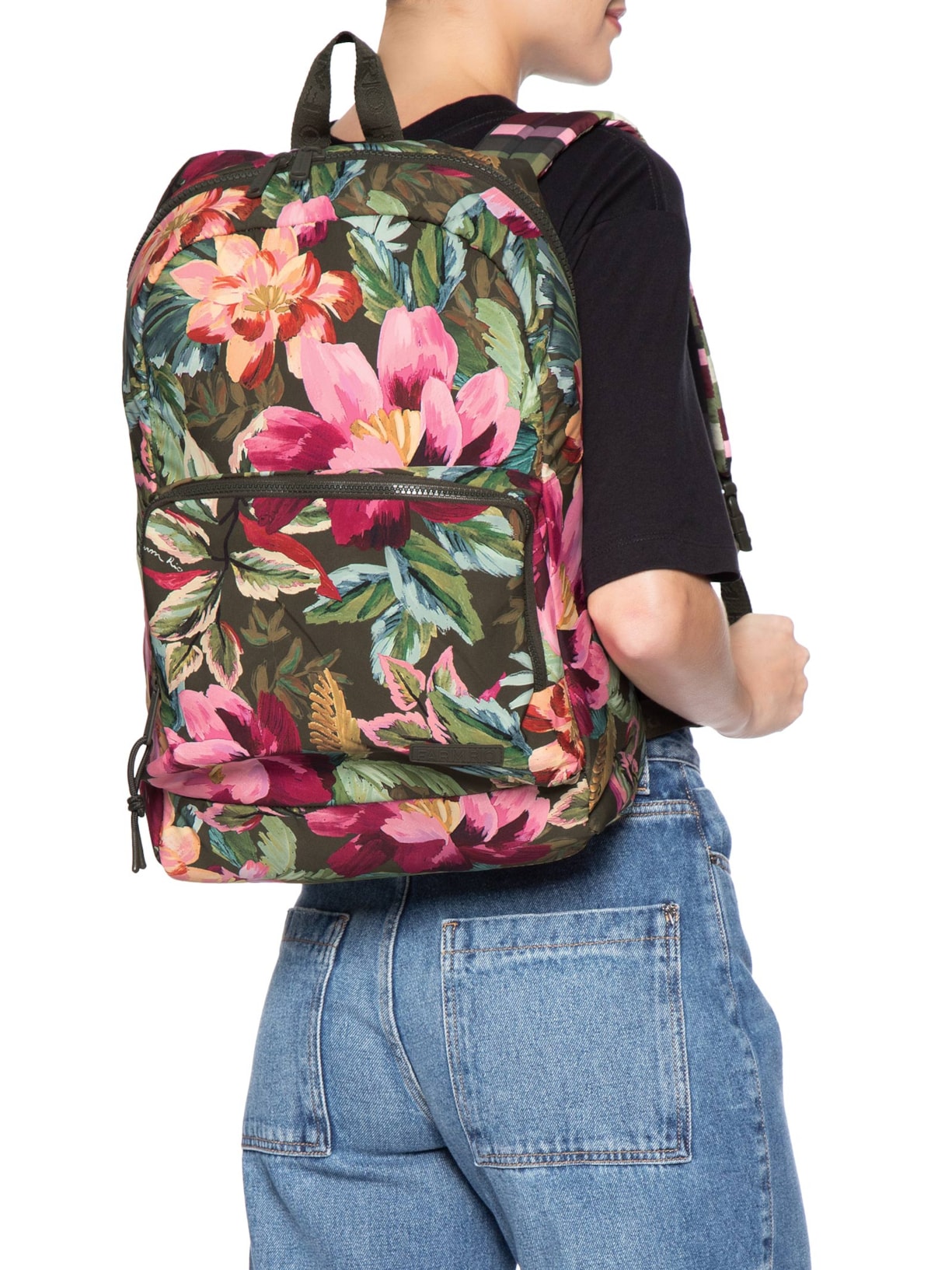 Mochila Feminina  Xodó Dupla Face Painted Flowers Verde Farm Etc