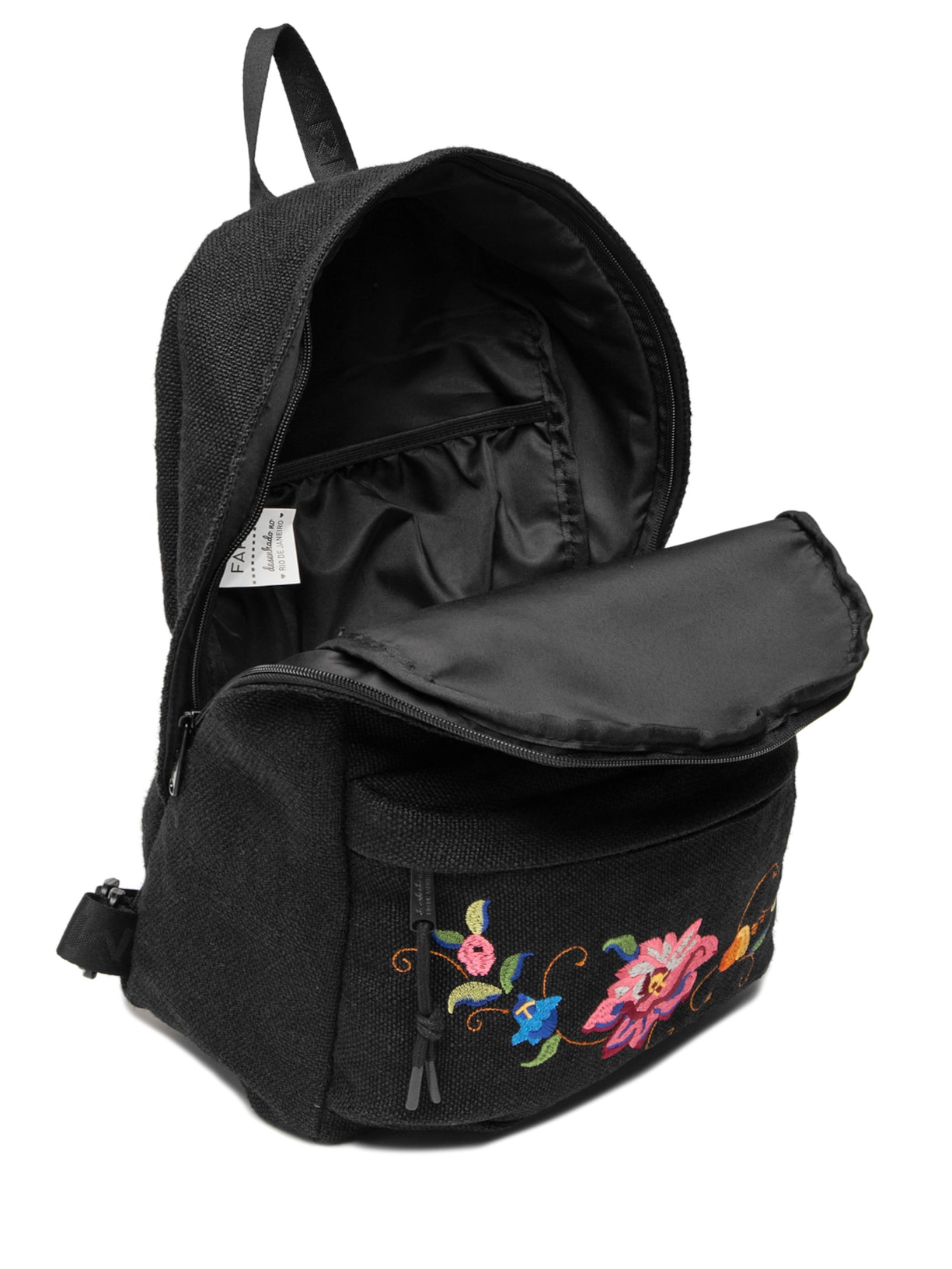 Mochila Feminina Xodó Fruta Bordada Artesanal Preto Farm Etc