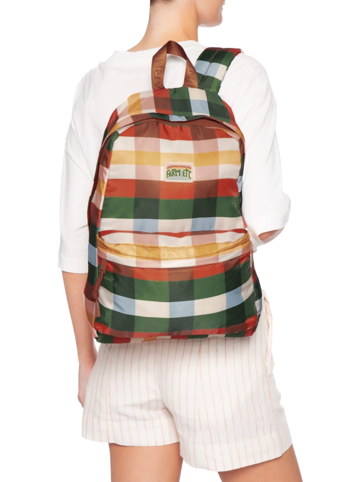 Mochila Feminina Xodo Xadrez Multi Marrom Farm Etc