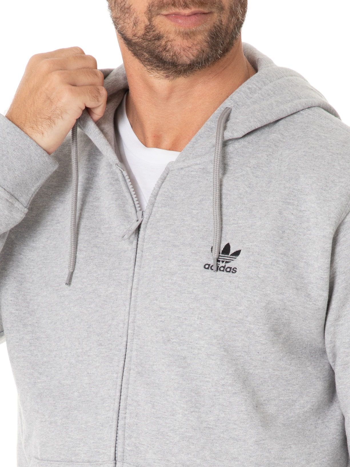Moletom Capuz Zíper Trefoil Essentials Cinza Adidas Originals