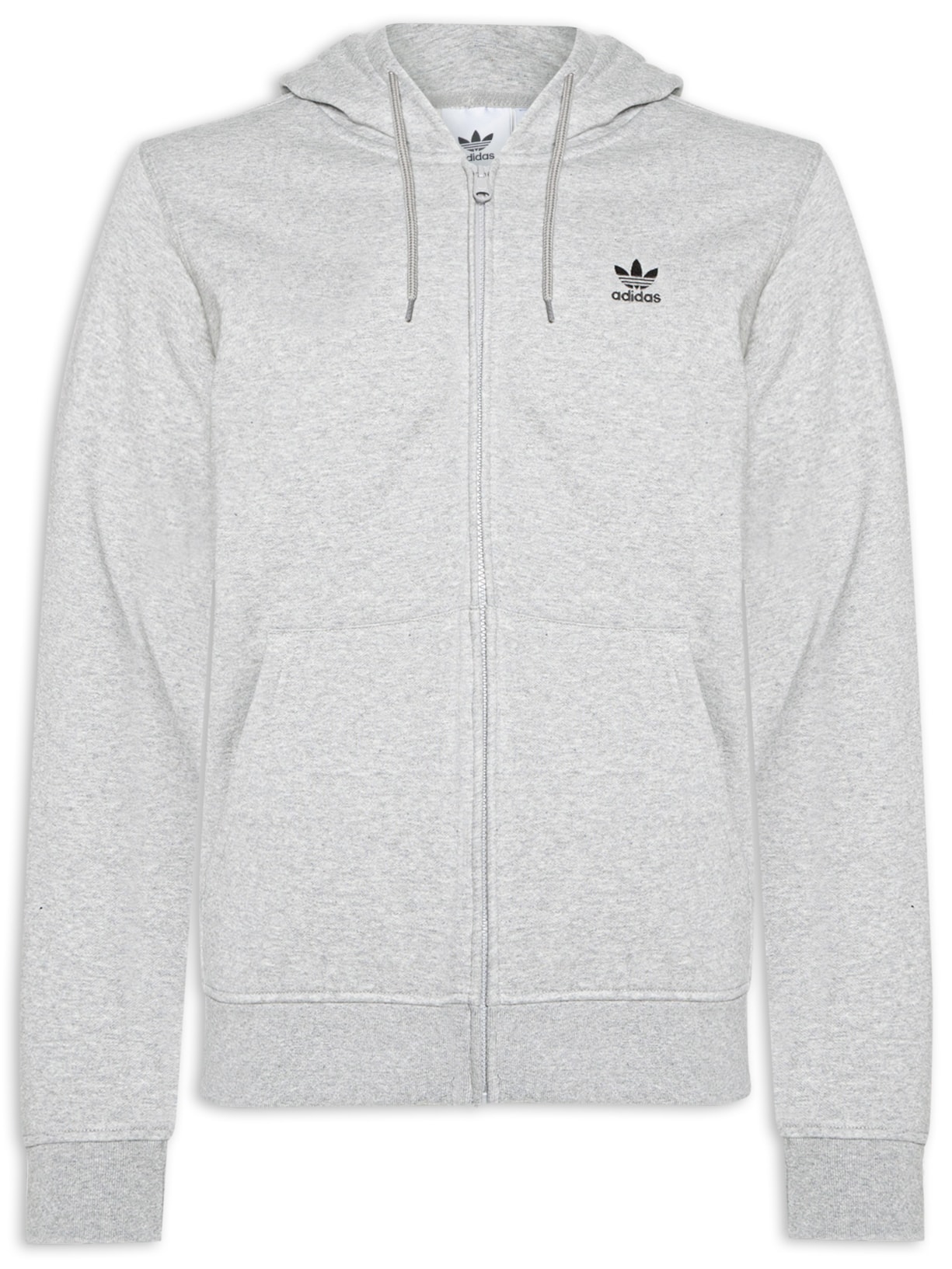 Moletom Capuz Zíper Trefoil Essentials Cinza Adidas Originals