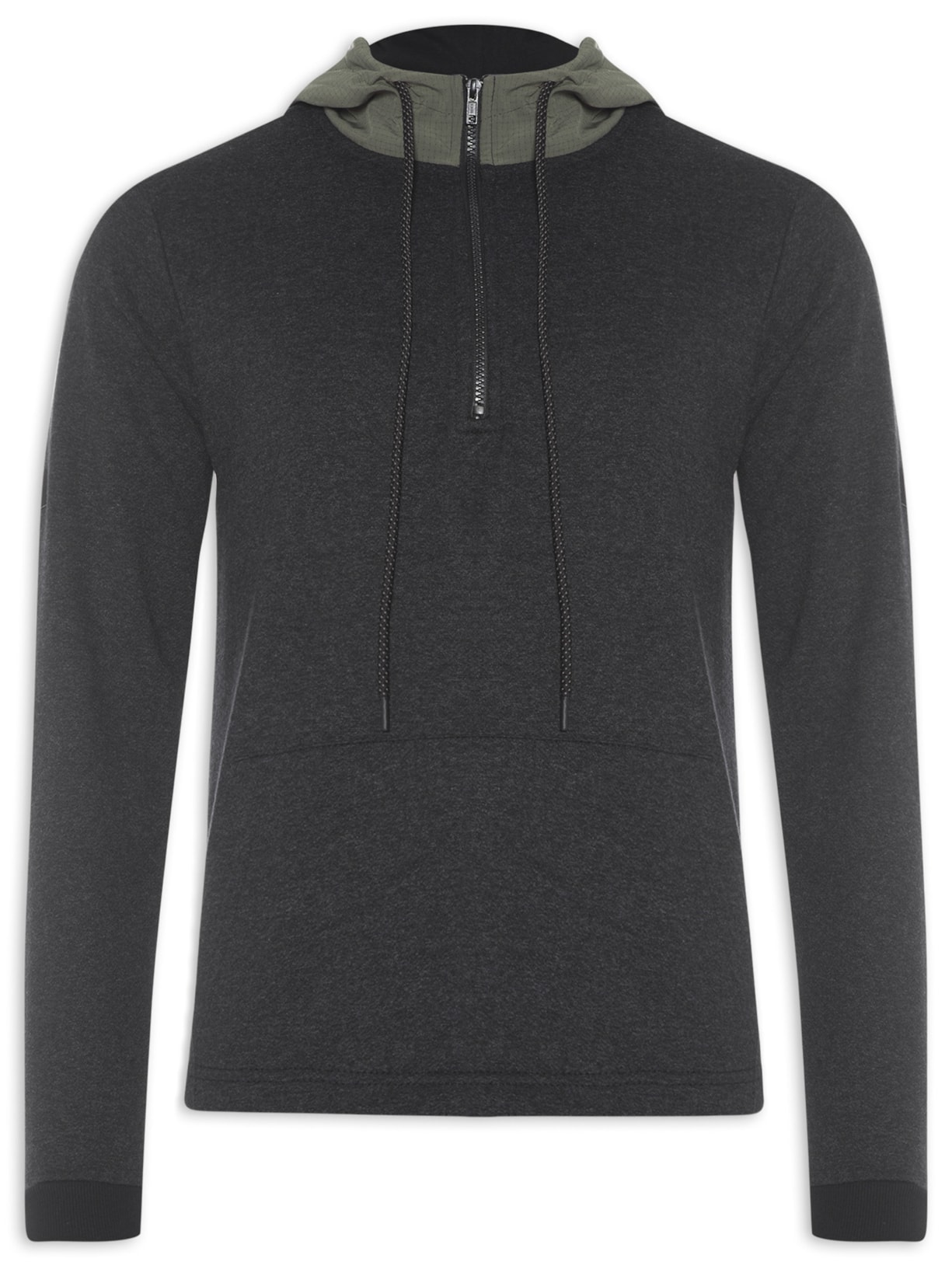 Moletom Com Capuz Contraste - Preto