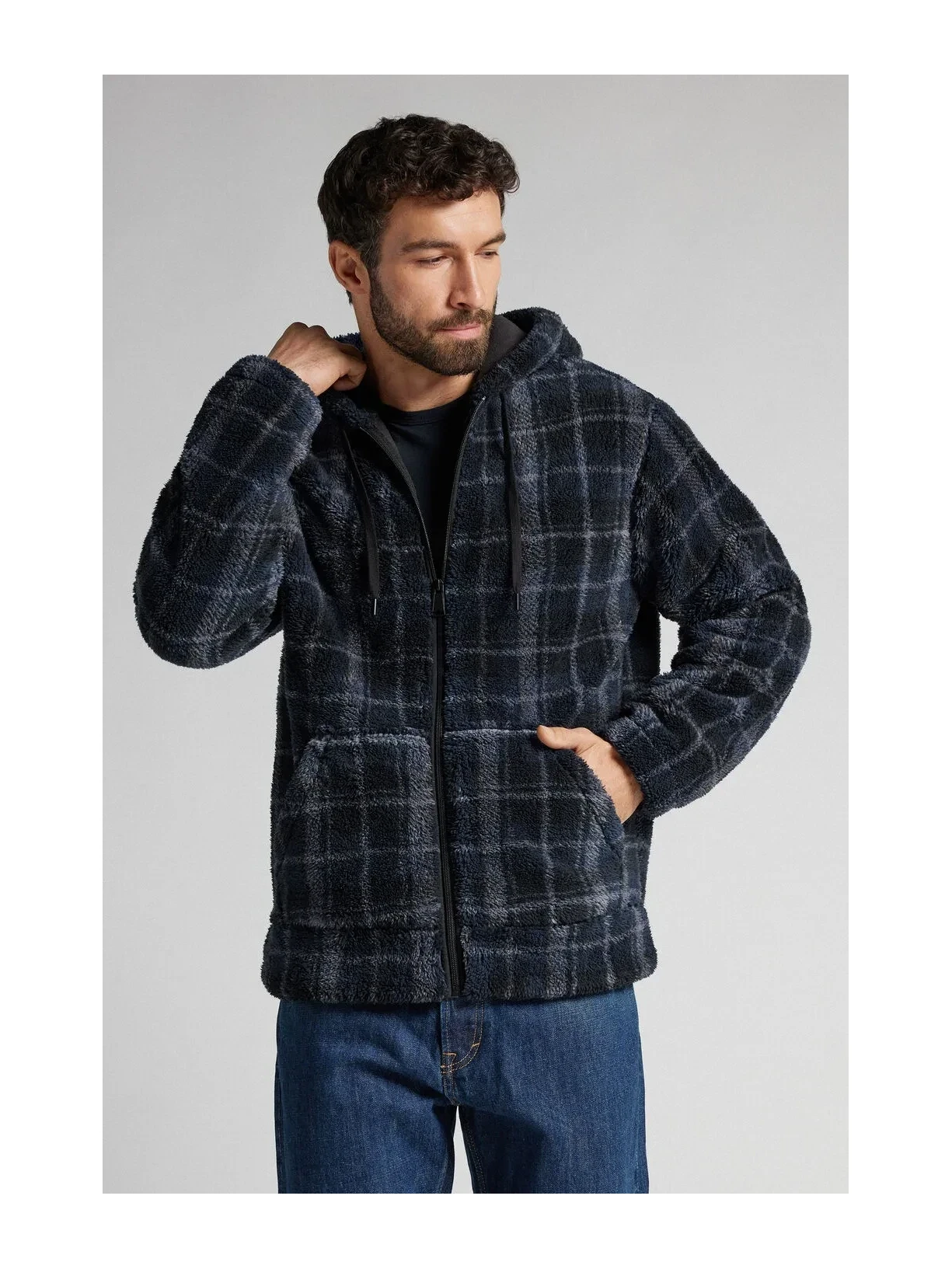 Moletom Com Efeito Soft Com Ziper e Capuz Azul Intimissimi