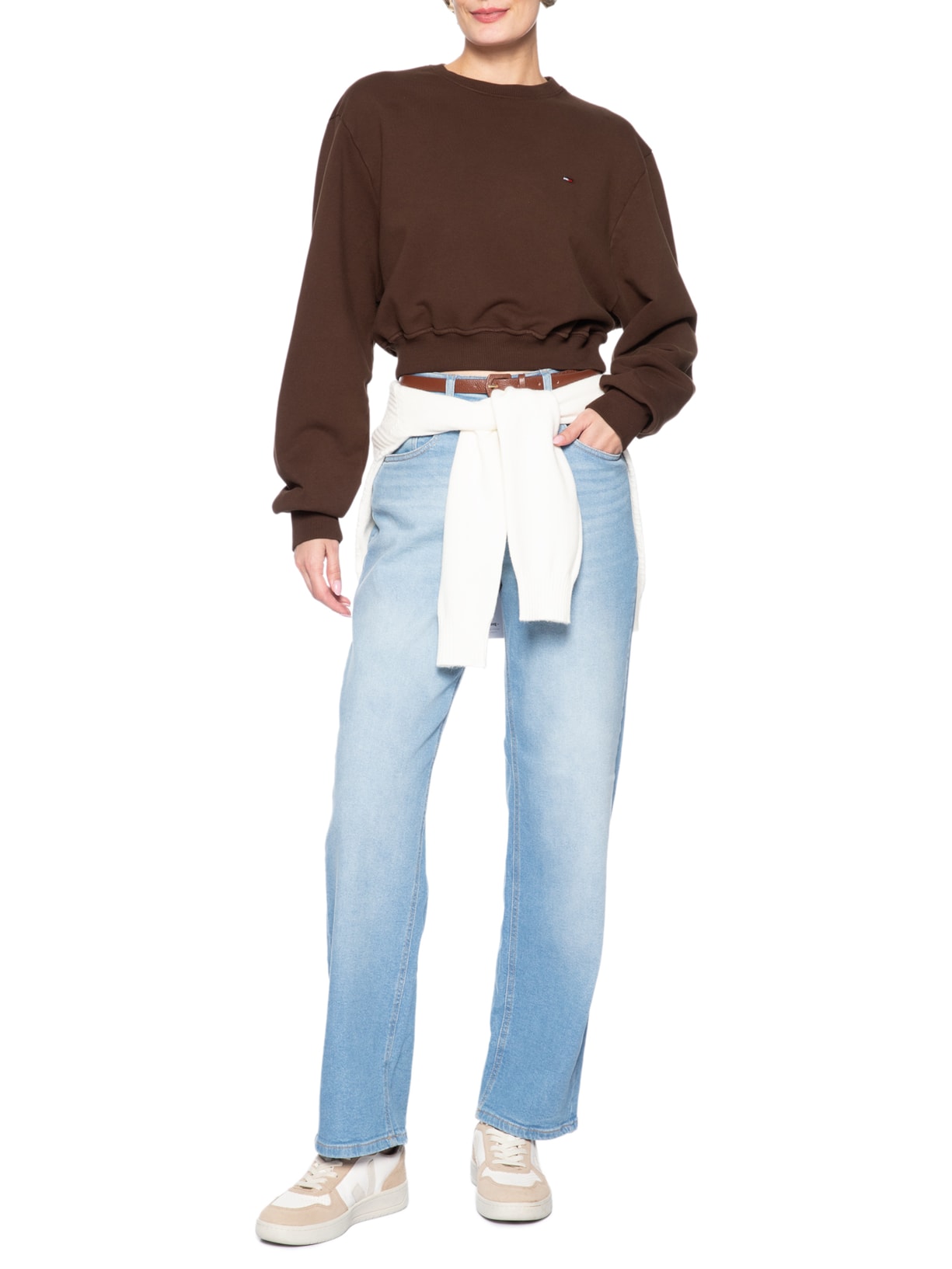 Moletom Cropped Feminino S-Flag Crew – Marrom Tommy Jeans