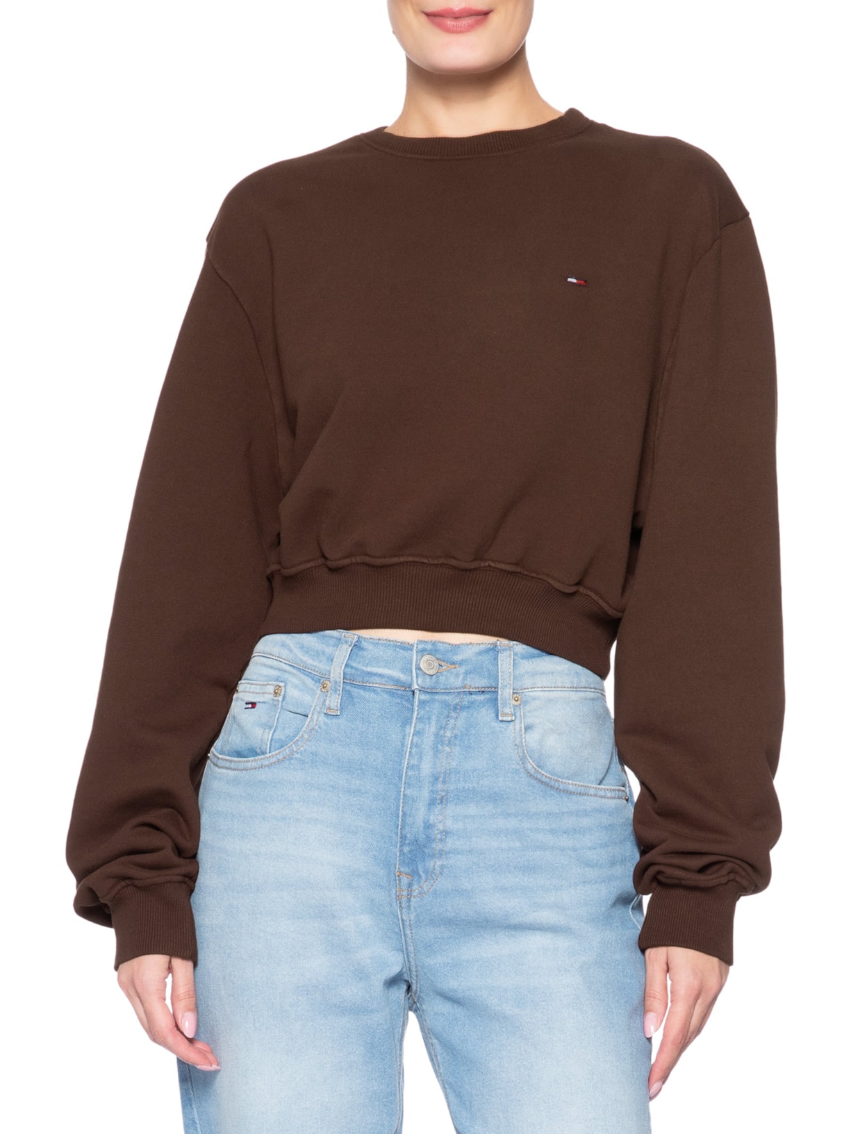 Moletom Cropped Feminino S-Flag Crew – Marrom Tommy Jeans