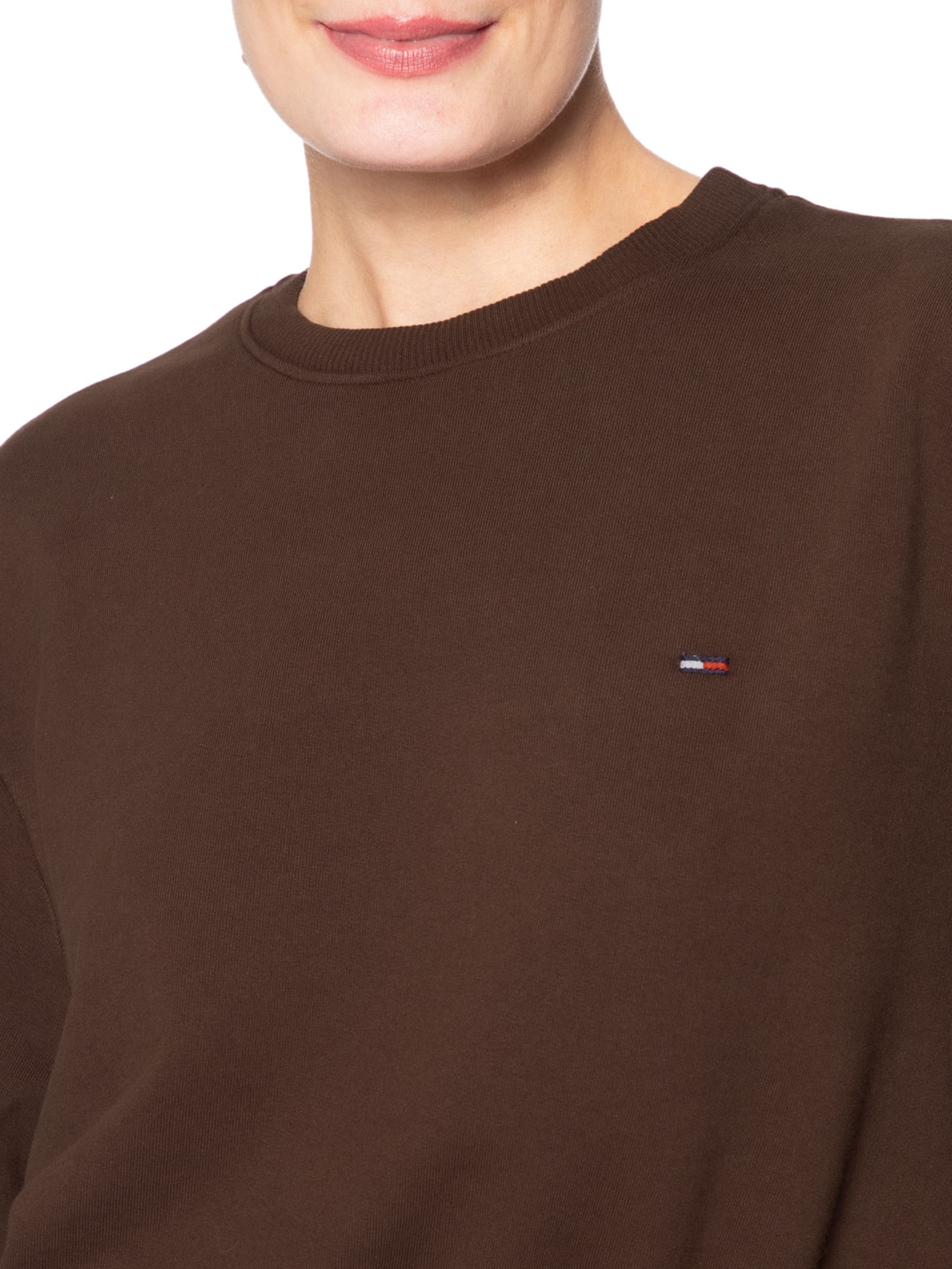 Moletom Cropped Feminino S-Flag Crew – Marrom Tommy Jeans