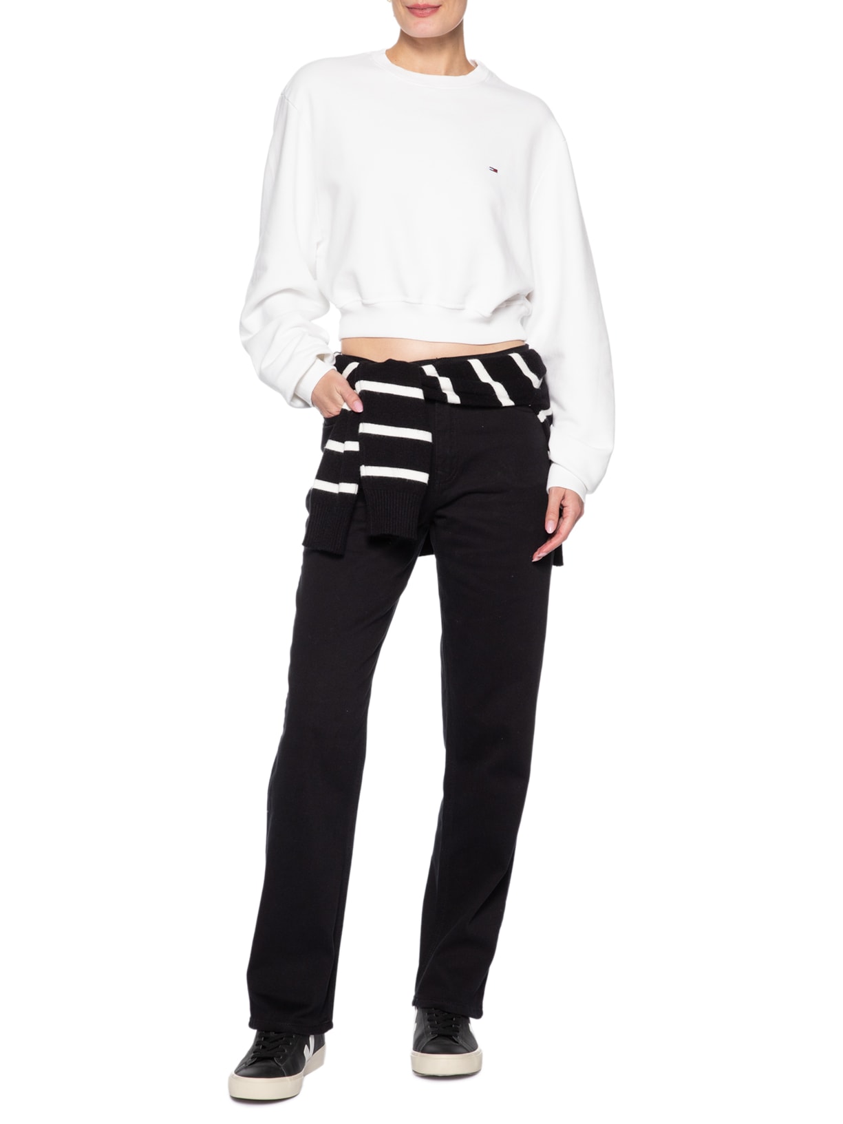 Moletom Cropped Feminino S-Flag Crew – Off White Tommy Jeans