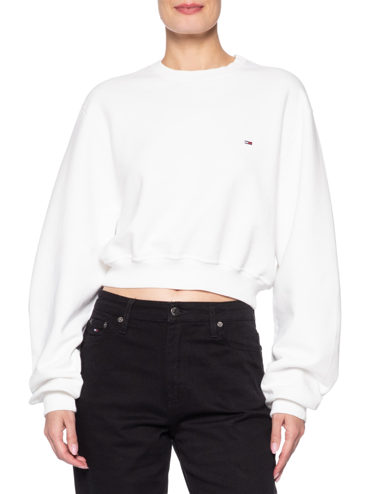Moletom Cropped Feminino S-Flag Crew – Off White Tommy Jeans