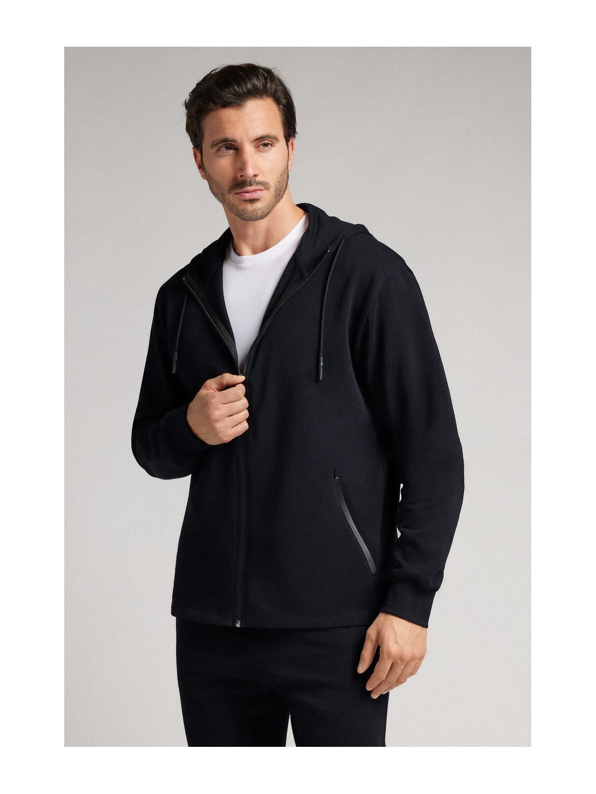 Moletom Em Algodão Com Zíper Preto Intimissimi