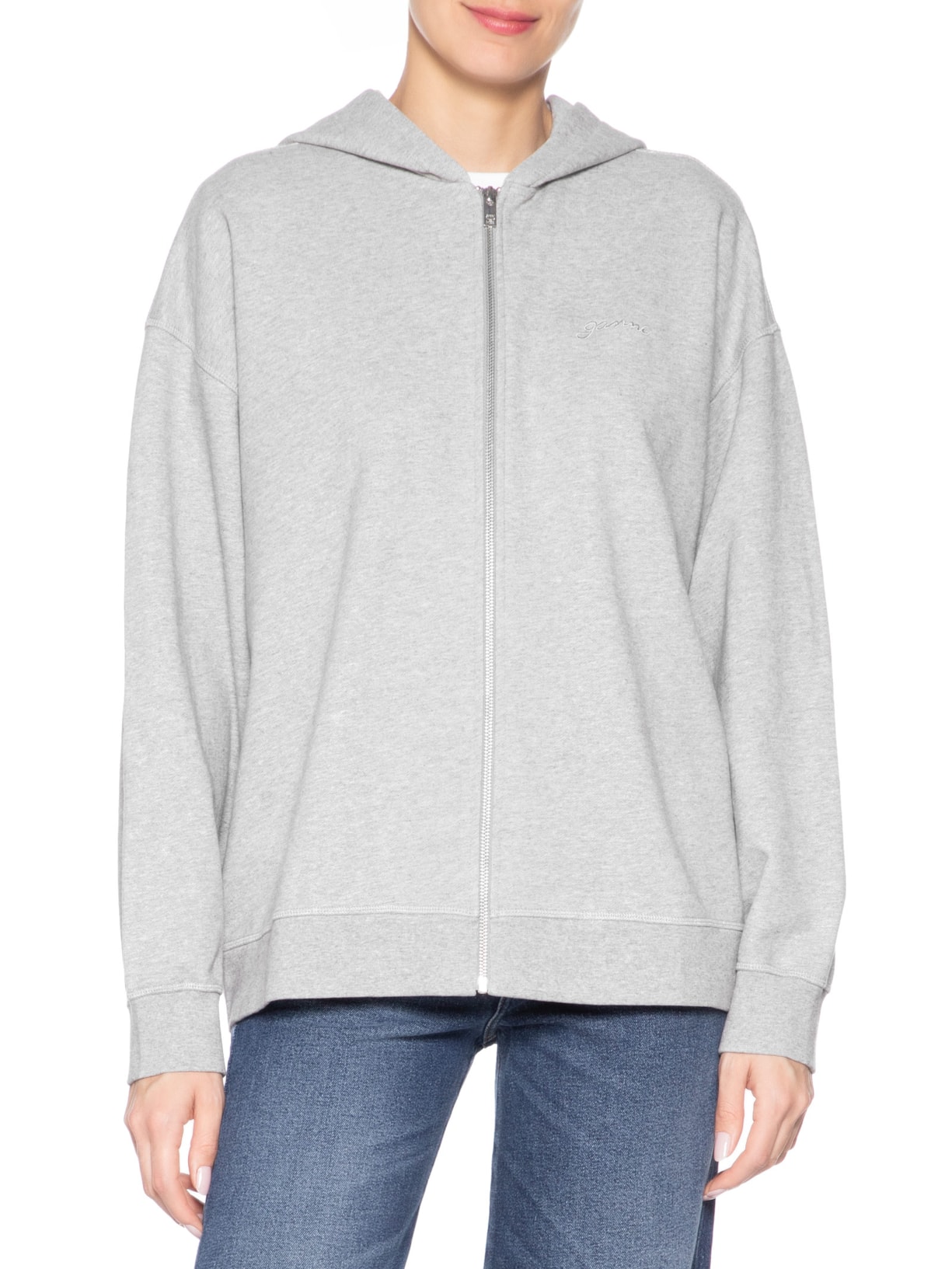 Moletom Feminino Isoli Teddy Oversized Zip Cinza Ganni
