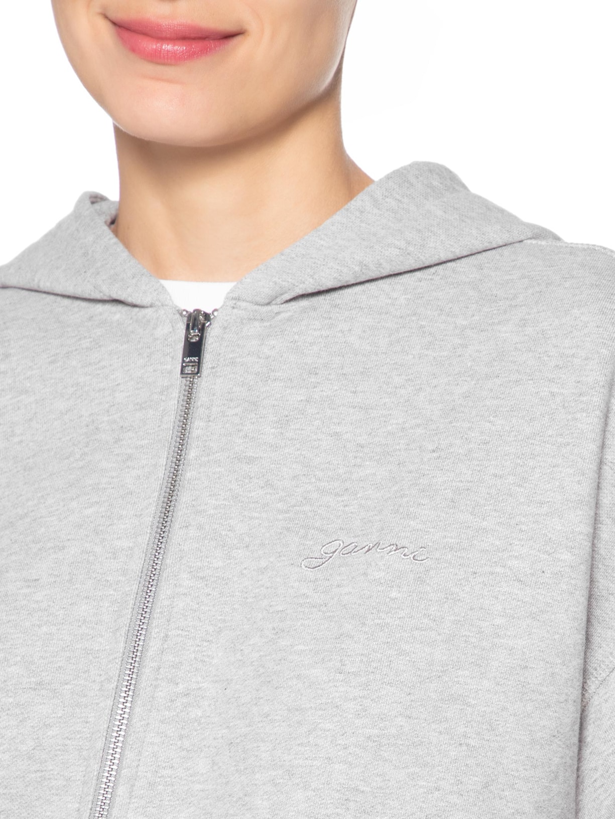 Moletom Feminino Isoli Teddy Oversized Zip Cinza Ganni