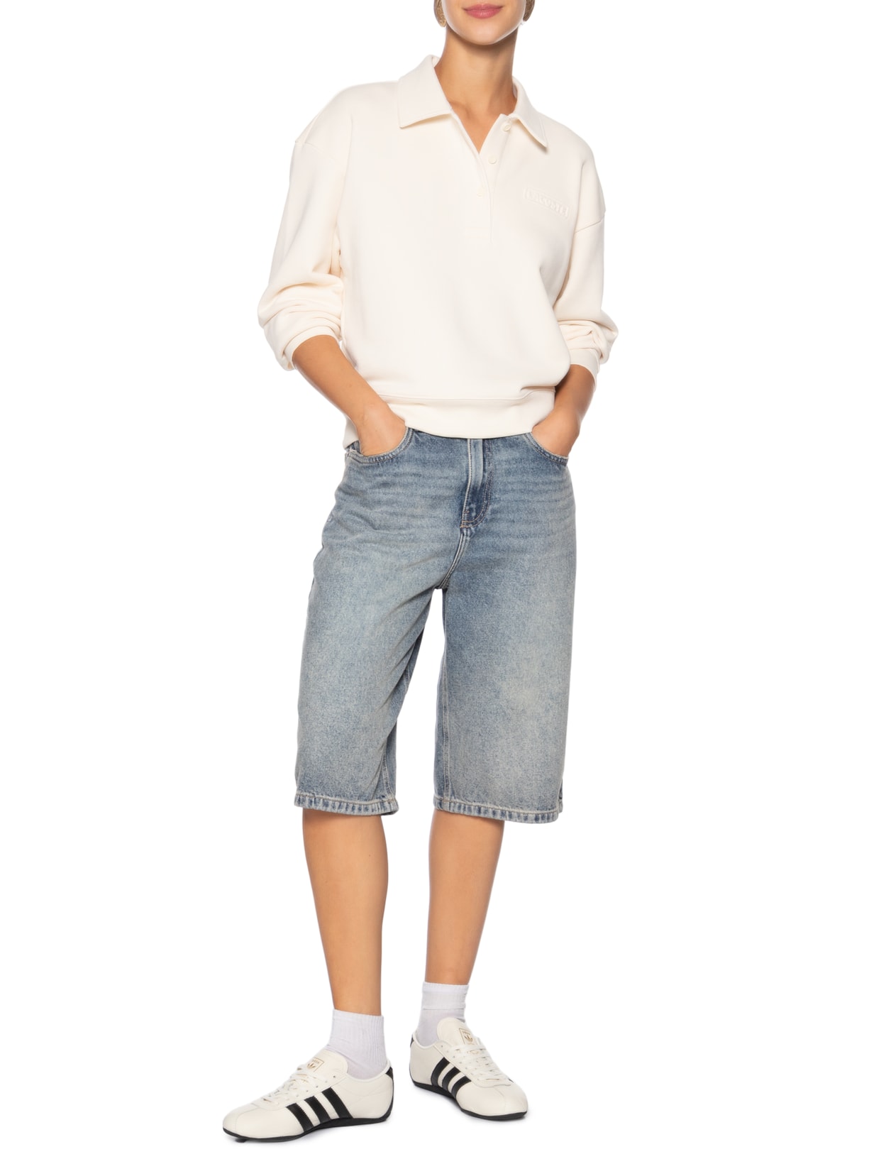 Moletom Feminino Polo Embossed Off White Lacoste