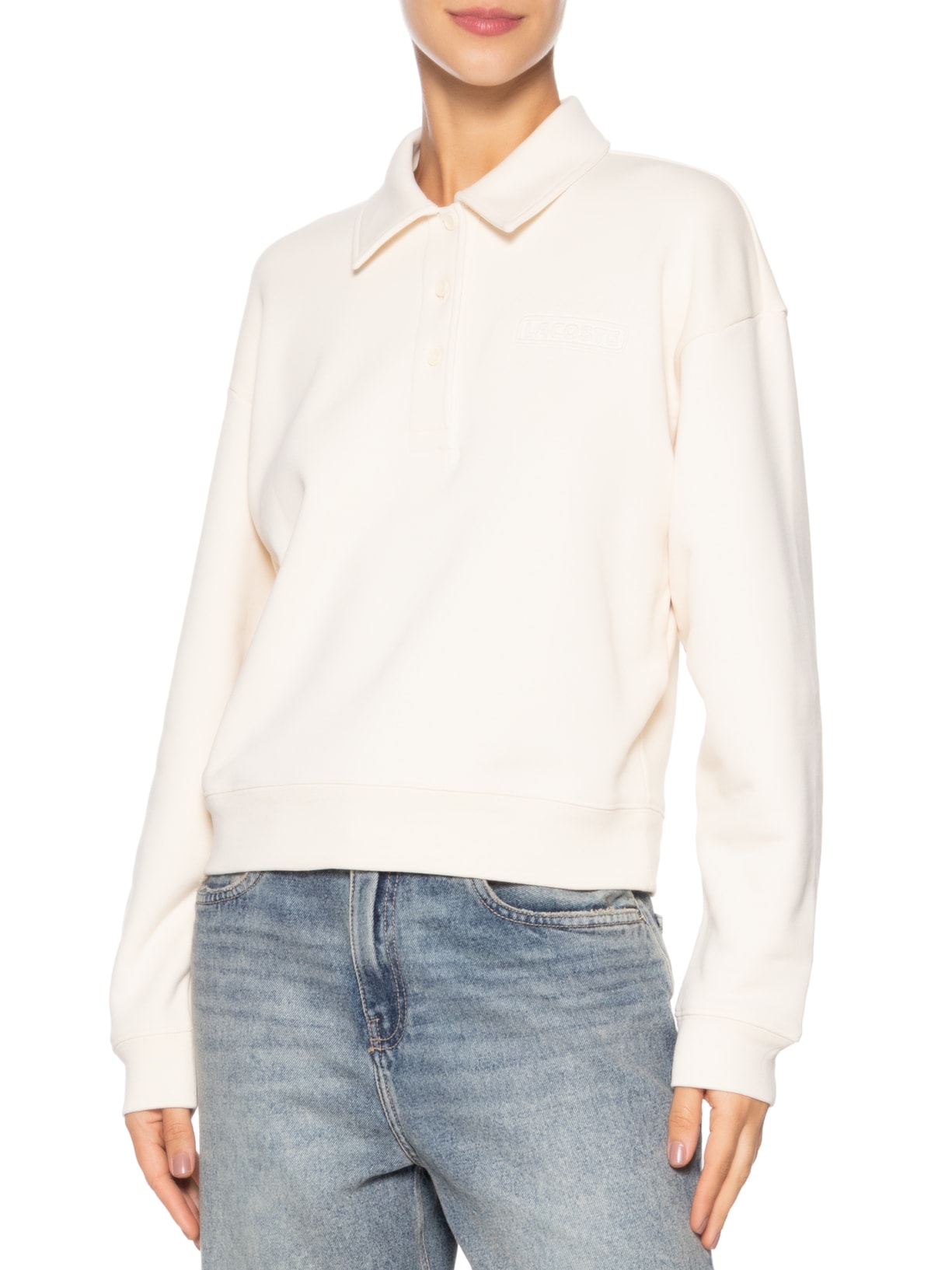 Moletom Feminino Polo Embossed Off White Lacoste