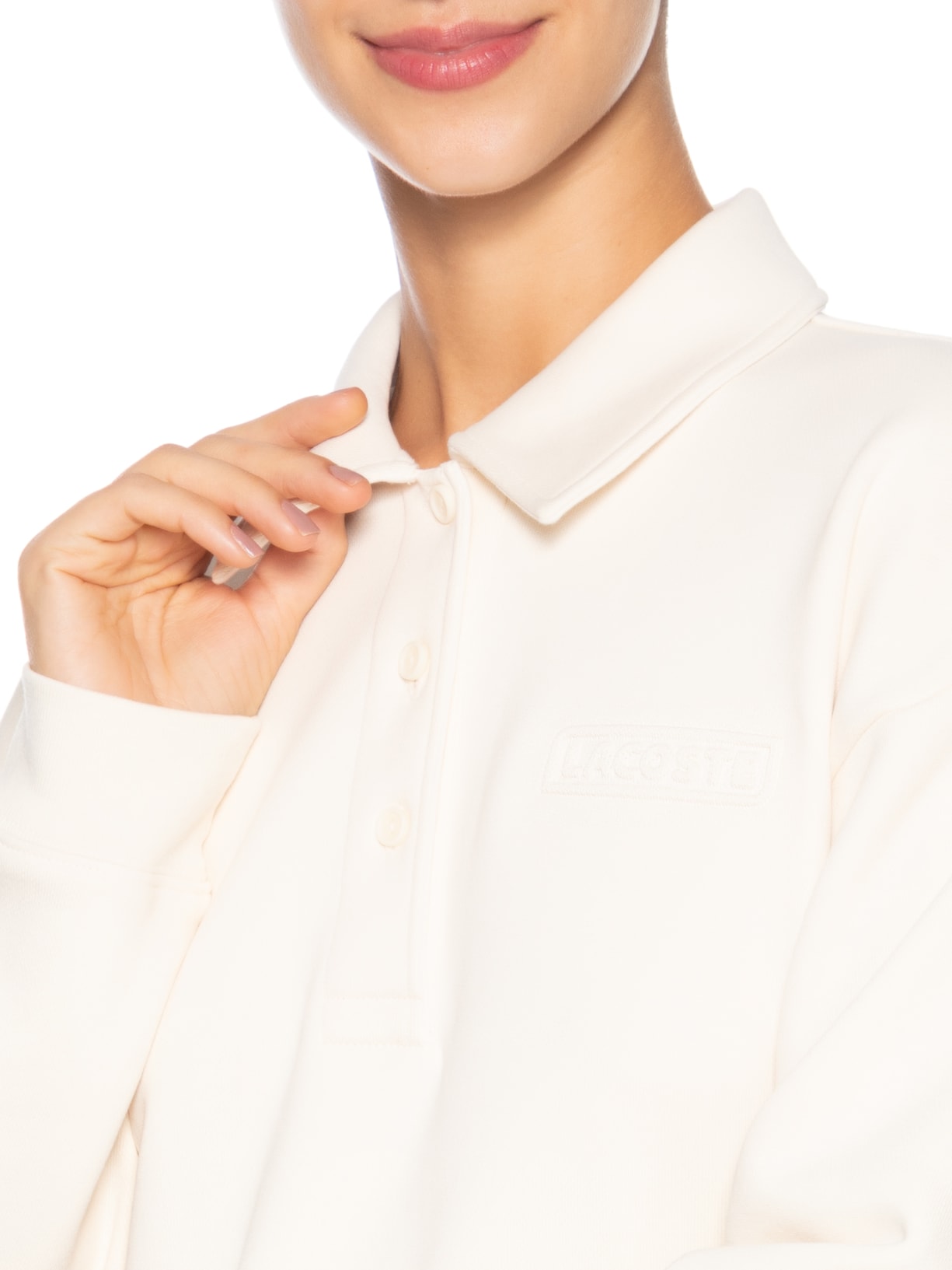 Moletom Feminino Polo Embossed Off White Lacoste