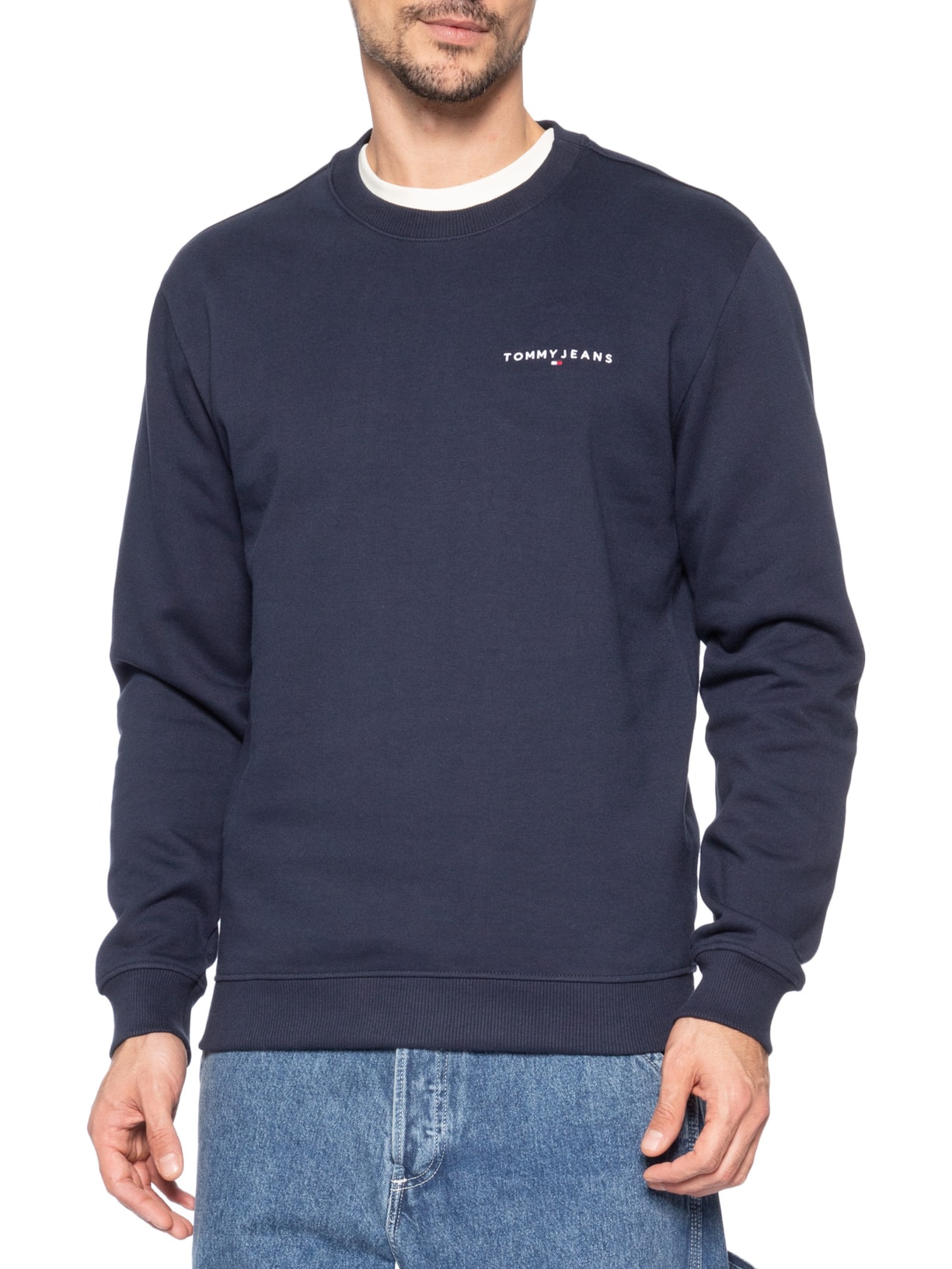 Moletom Masculino Básico Regular Fit Logo TJ Linear Azul Tommy Jeans
