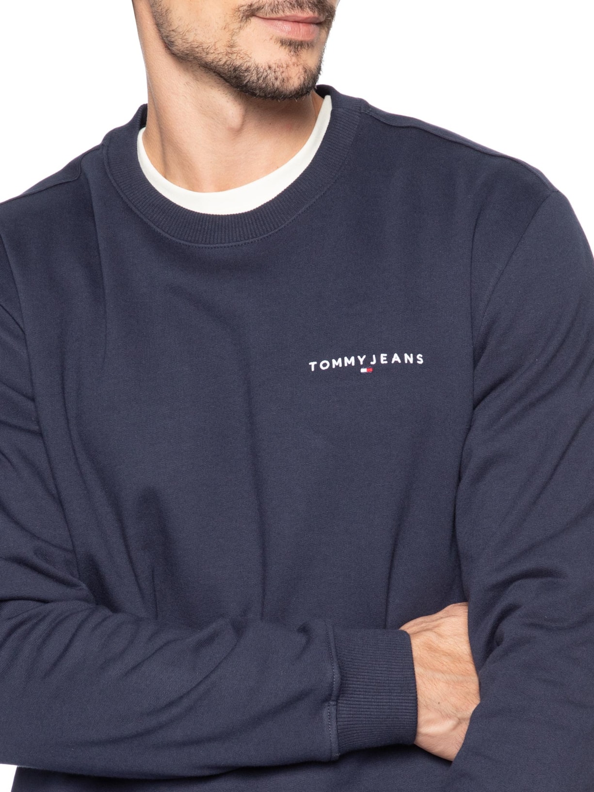 Moletom Masculino Básico Regular Fit Logo TJ Linear Azul Tommy Jeans