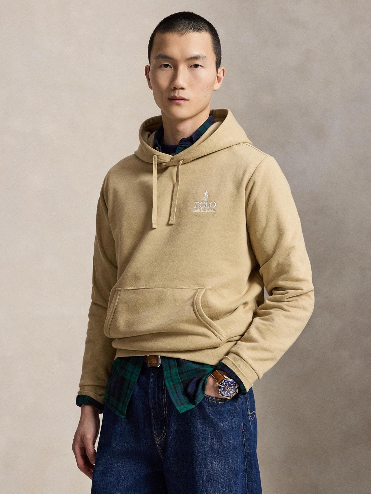 Moletom Masculino Com Capuz Classic Logo Bordado Bege Polo Ralph Lauren