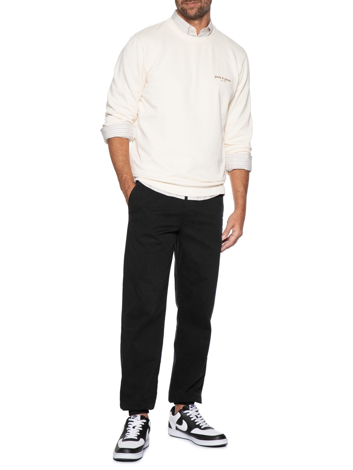 Moletom Masculino Gola Careca Estampa Logo Branco Jack & Jones