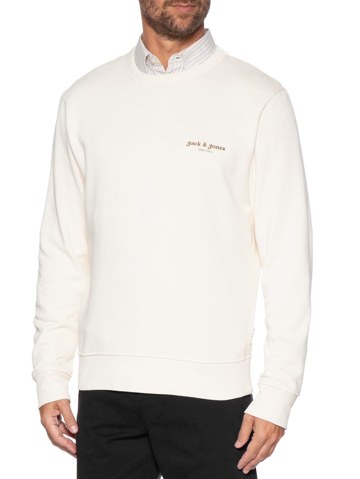 Moletom Masculino Gola Careca Estampa Logo Branco Jack & Jones