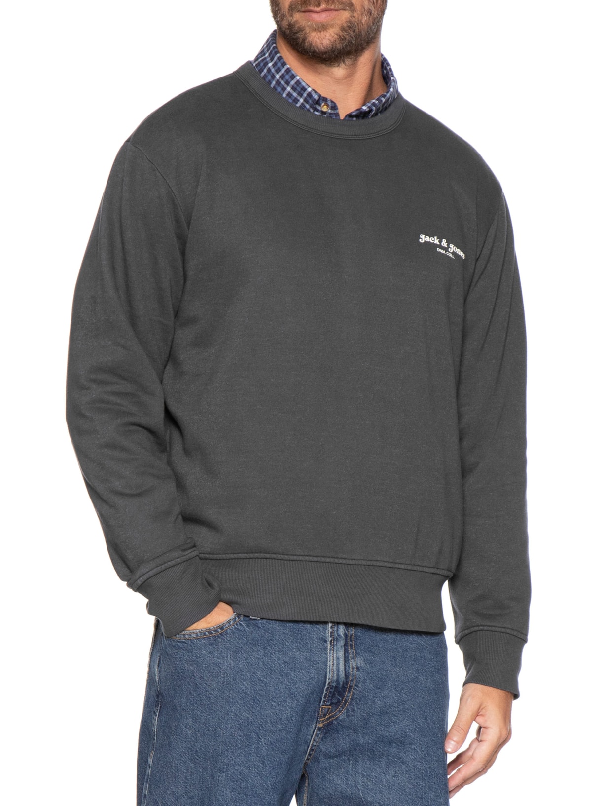 Moletom Masculino Gola Careca Estampa Logo Preto Jack & Jones