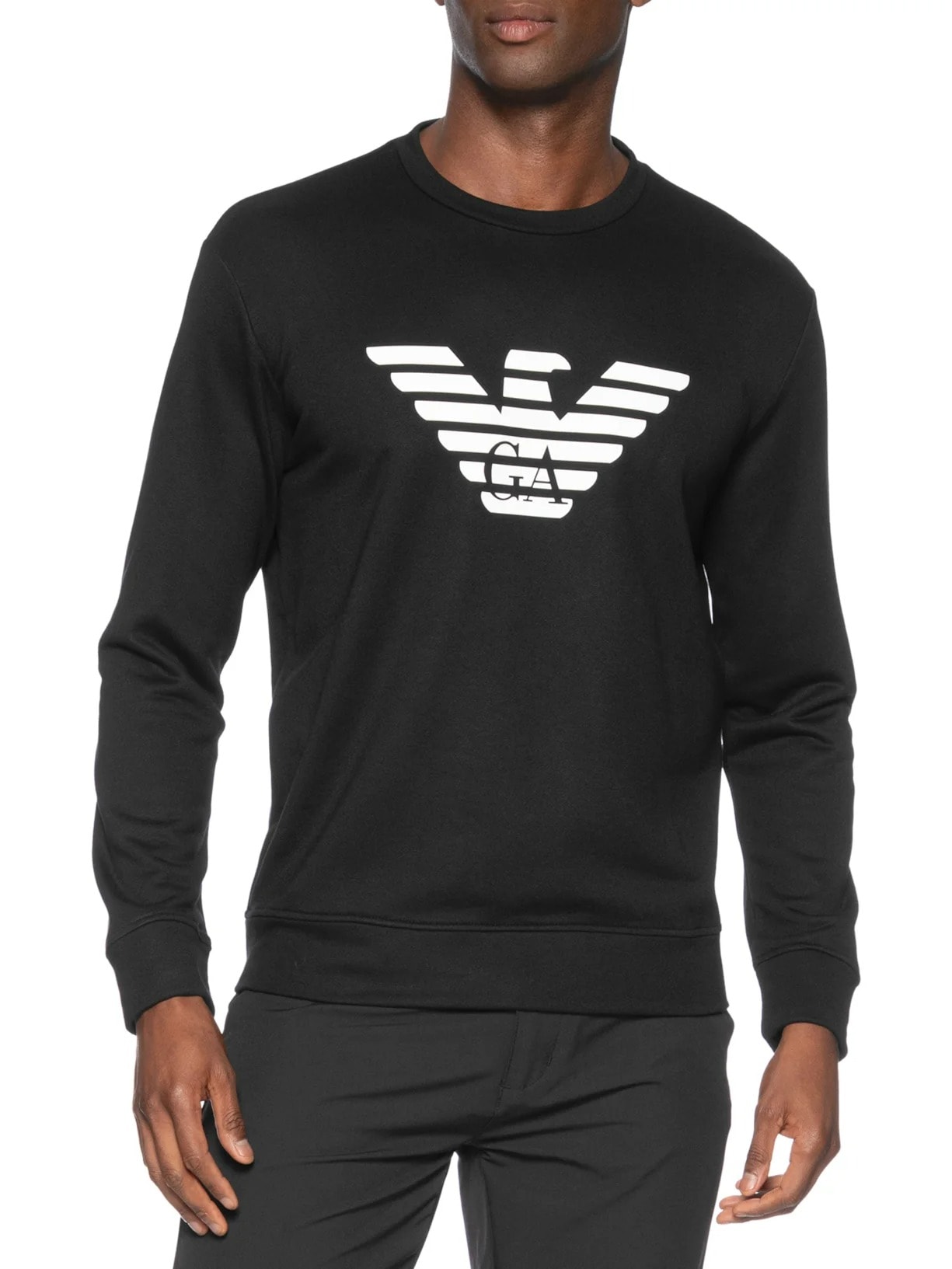 Moletom Masculino Gola Careca Logo Preto Emporio Armani