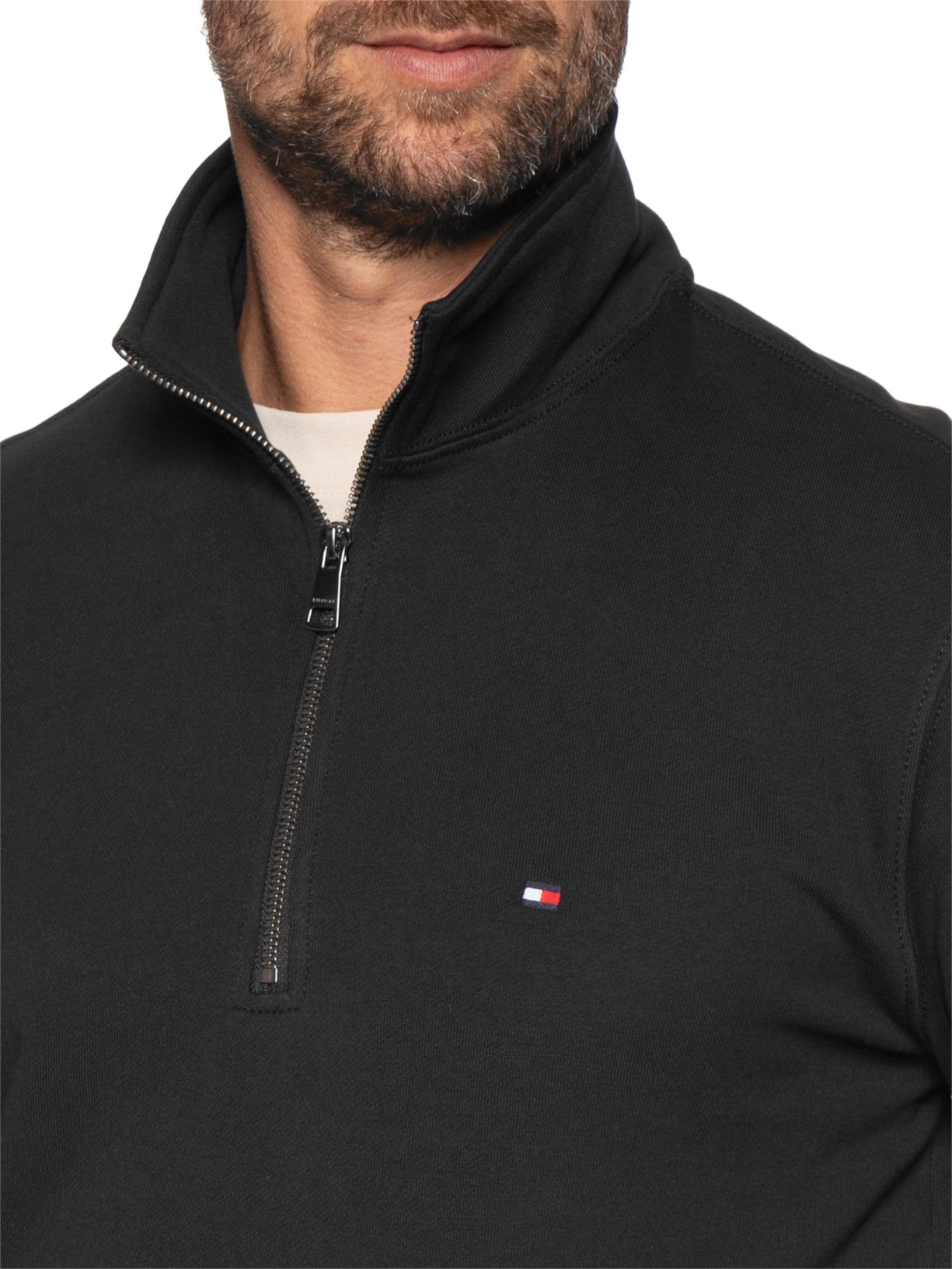 Moletom Masculino New Essential Gola Alta Meio Zíper Preto Tommy Hilfiger