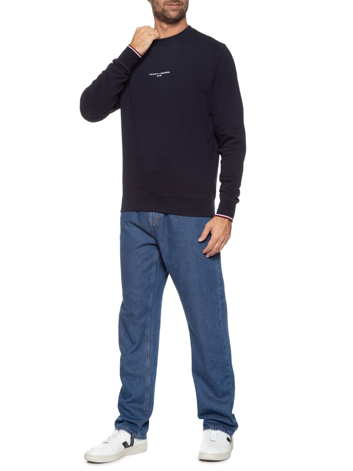 Moletom Masculino Wcc Tommy Logo Tipped Crewneck Azul  Tommy Hilfiger