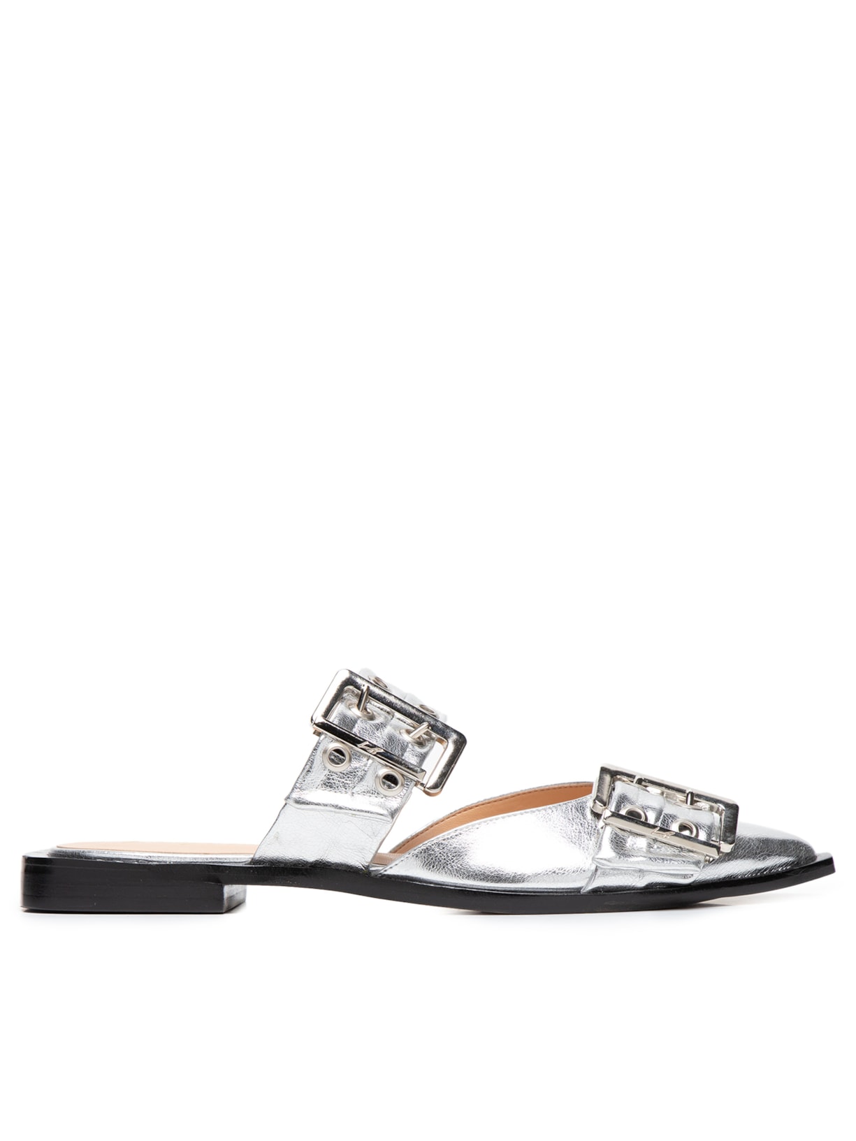 Mule Bico Fino Maxi Fivelas Ilhóses - Prata