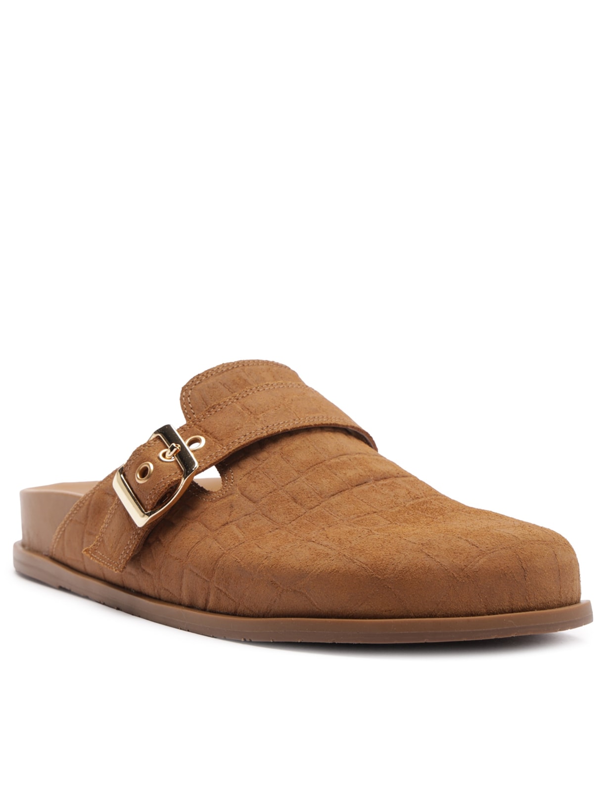 Mule Clog Acamurçada Croco Fivela Marrom Arezzo