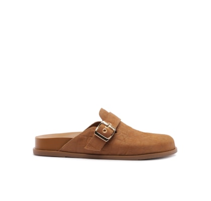 Mule Clog Acamurçada Croco Fivela – Marrom