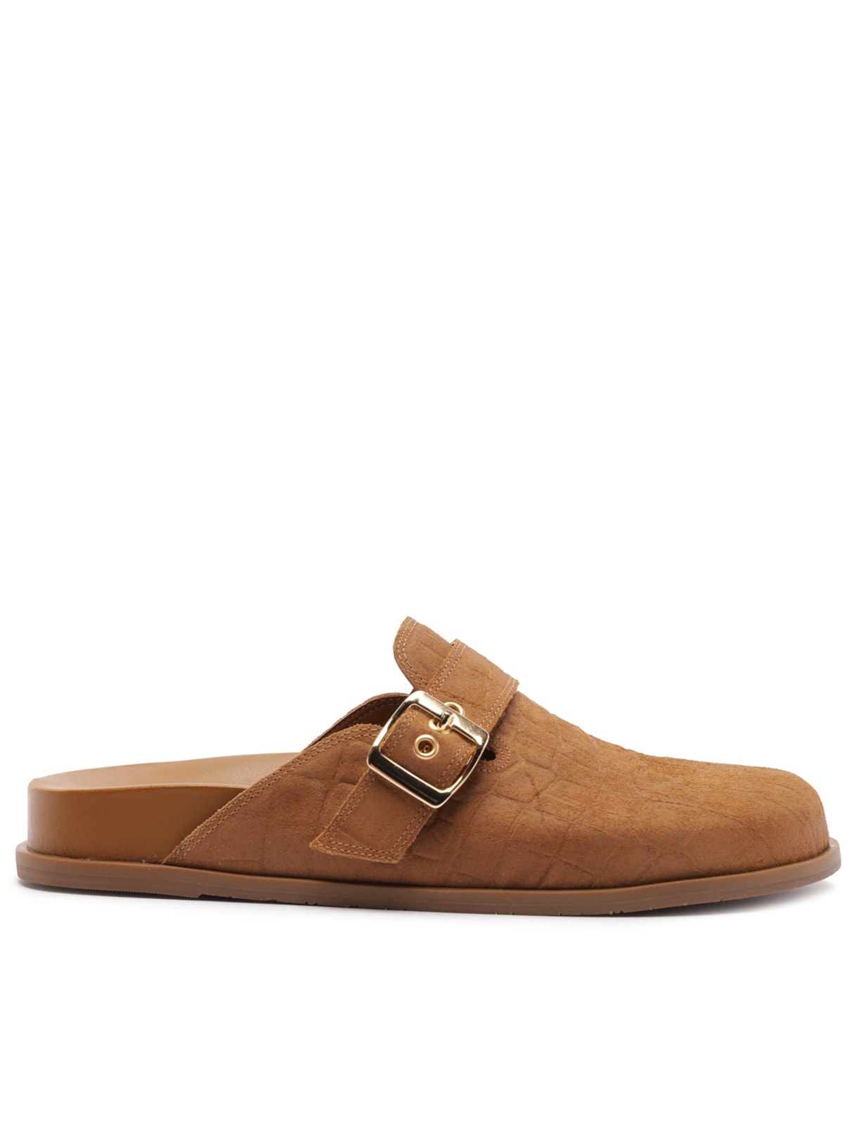 Mule Clog Acamurçada Croco Fivela – Marrom