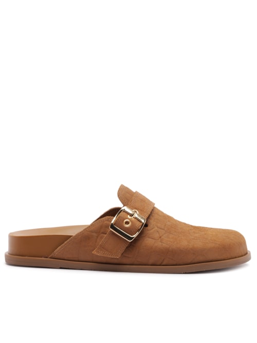 Mule Clog Acamurçada Croco Fivela – Marrom