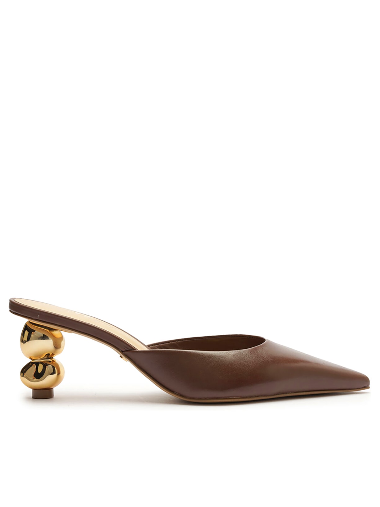 Mule Couro Salto Geométrico Bico Fino - Marrom
