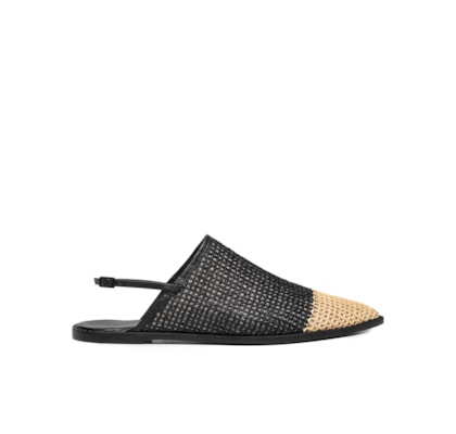 Mule Feminina Baboouche Rafia Bicolor - Preto