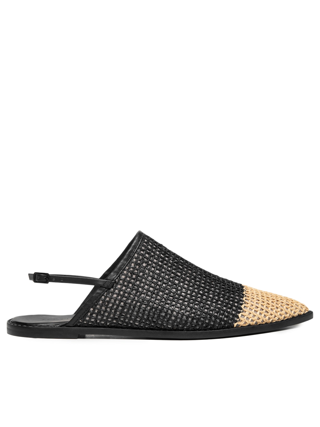 Mule Feminina Baboouche Rafia Bicolor - Preto