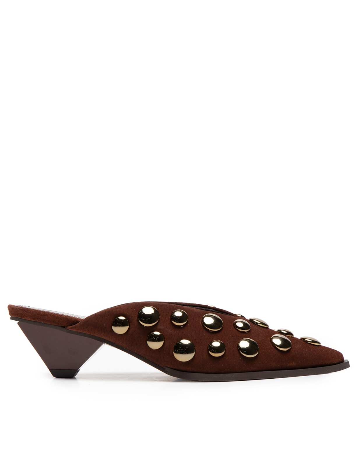 Mule Feminino Bico Fino Com Taxas Em Couro - Marrom