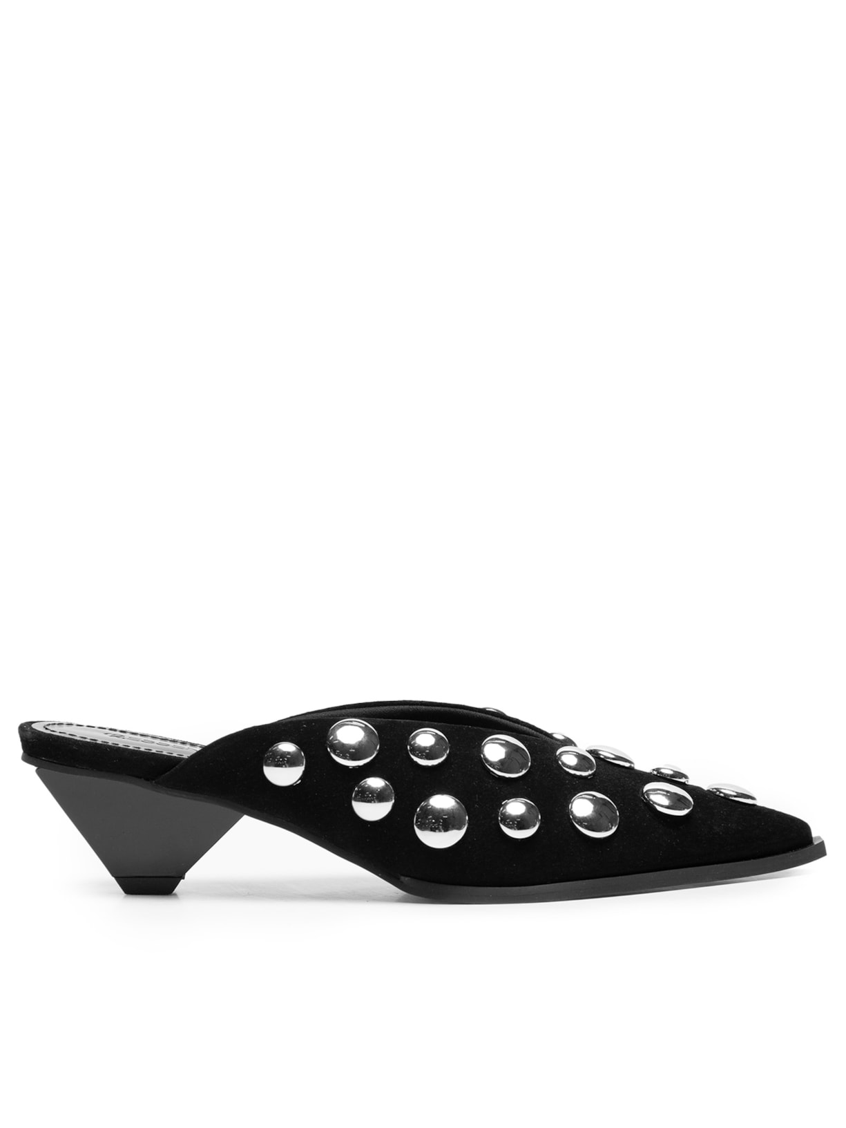 Mule Feminino Bico Fino Com Taxas Em Couro - Preto