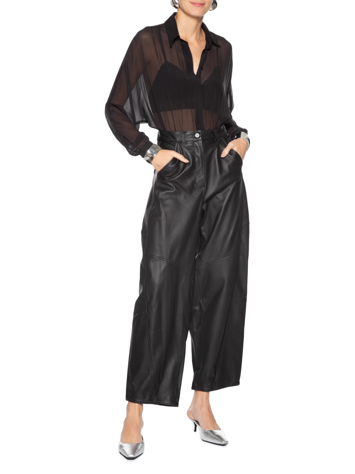 Mule Feminino Bico Fino Em Couro – Prateado '2Essential