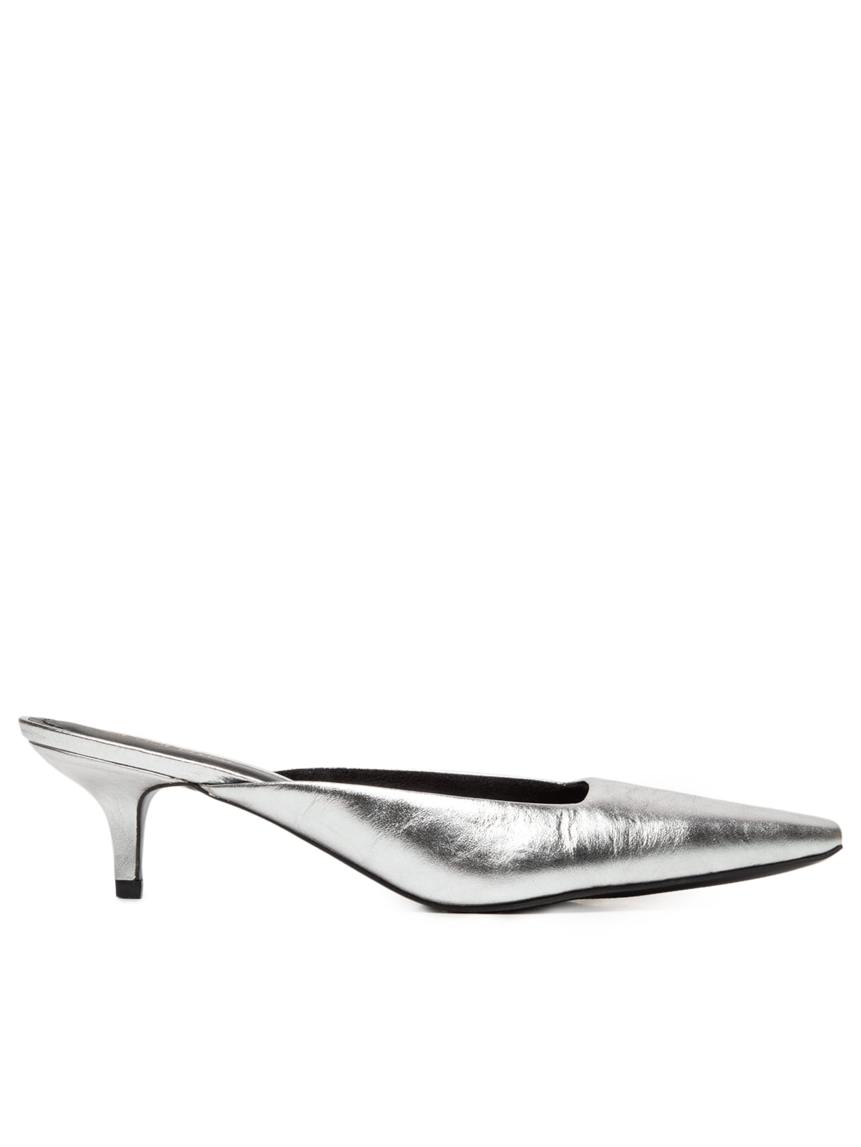 Mule Feminino Bico Fino Em Couro – Prateado