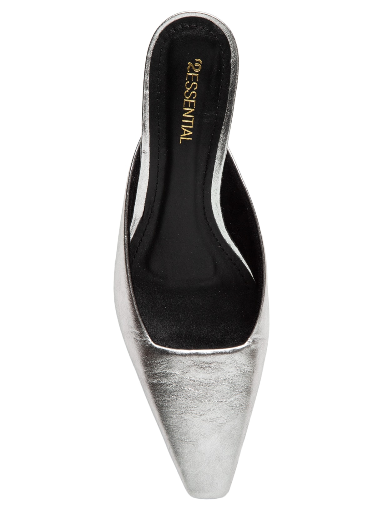 Mule Feminino Bico Quadrado Em Couro Prateado '2Essential