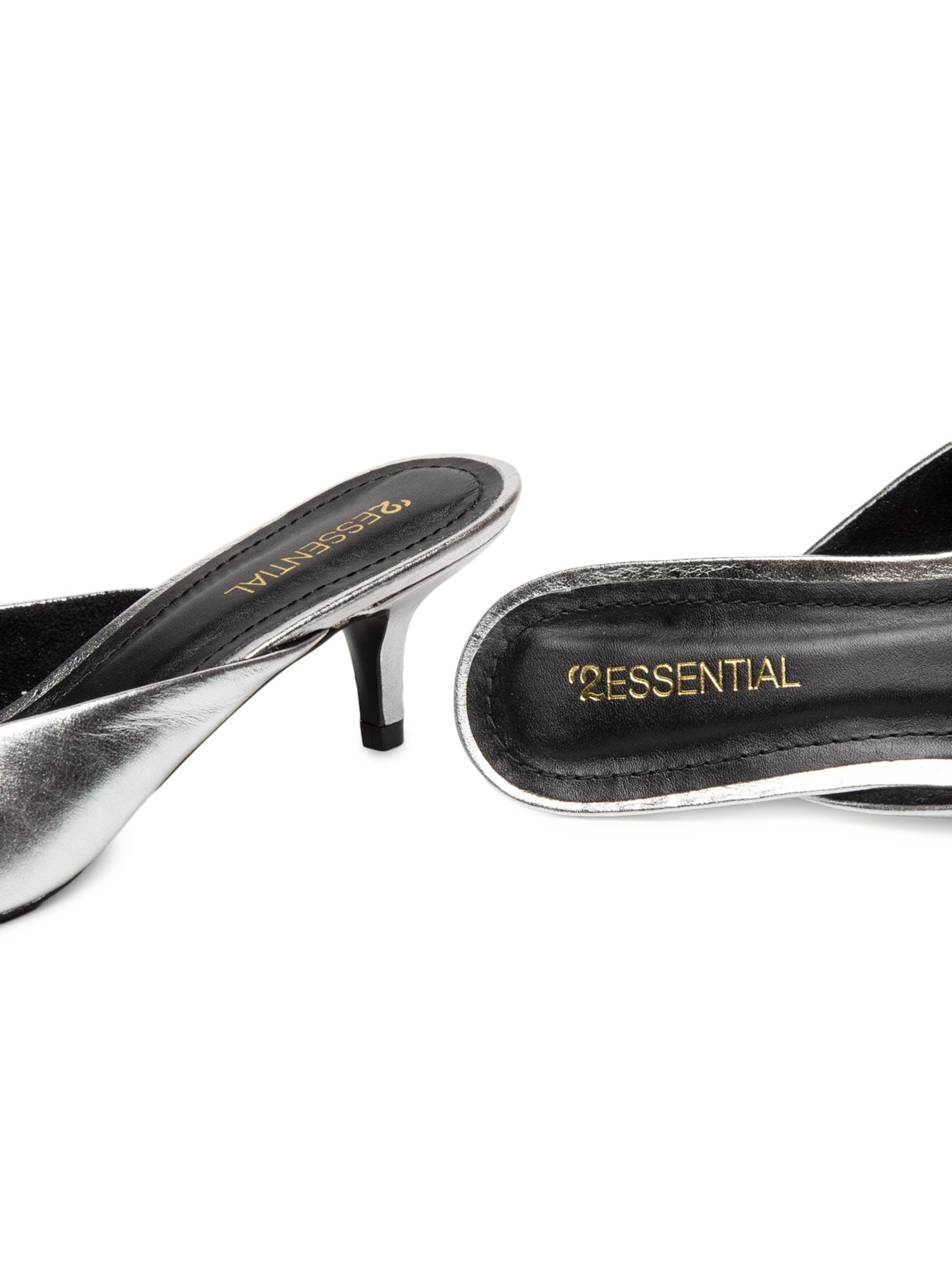 Mule Feminino Bico Quadrado Em Couro Prateado '2Essential
