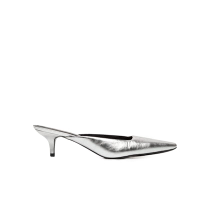 Mule Feminino Bico Quadrado Em Couro – Prateado